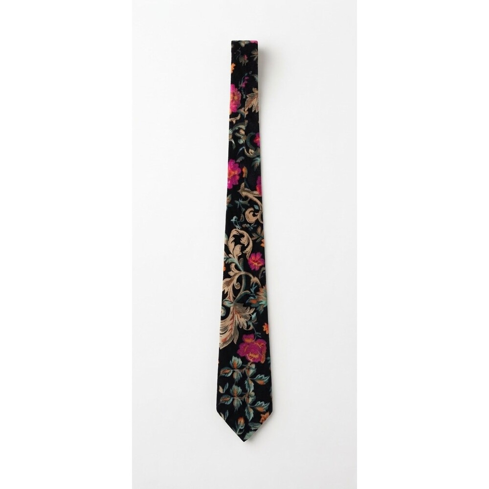 Vintage J.A.M. Mens Dark Floral Neck Tie Baroque Scroll Pattern Boho Retro